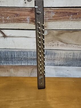 Vintage Solid Wood Wall Hanger With Gold Pegs - Brown